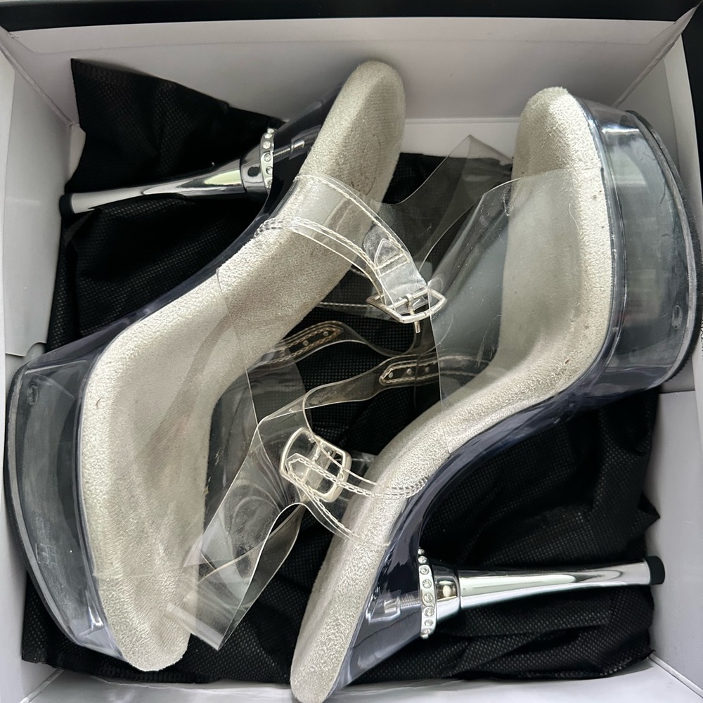 Pleaser Clear and Silver Heels